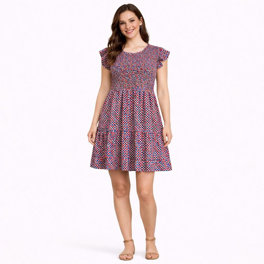 Anthropologie THML Womens Smocked Babydoll Dress Sz Large Boho Cottage Festival
